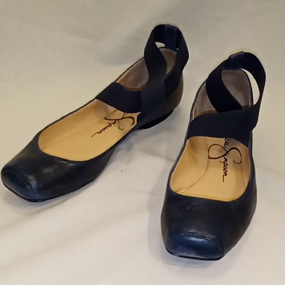 Jessica Simpson Navy Leather Ballet Flats